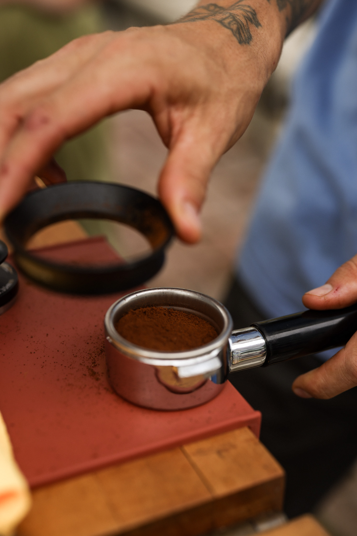 Presta Coffee Roasters beans being poured at the Slow Down Coffee cart